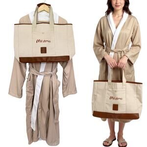 Mii Amo spa robe + tote set taupe/white - OSFM